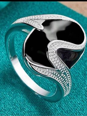 925 Silver Plated Obsidian Ring 8